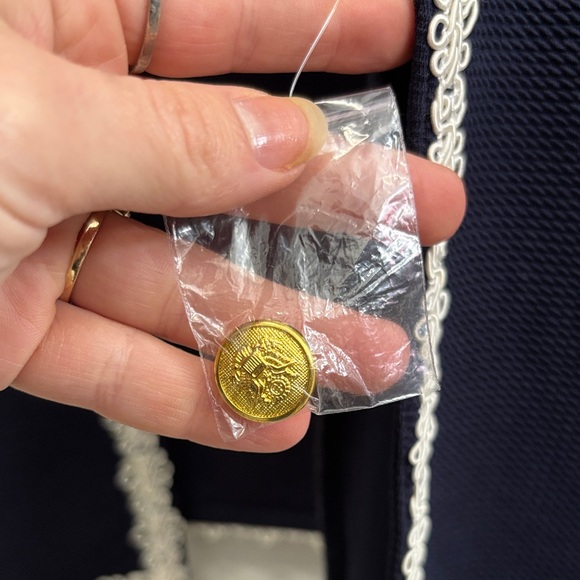 Navy Cardigan with White Lacy Trim and gold buttons TERRA NOSTRA - Picture 5 of 7